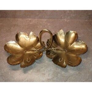 Vintage Mid Century  Neocraft Double Butterfly Dish Everlast Gold Aluminum